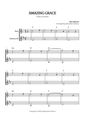 Amazing Grace • super easy flute and clarinet duet sheet music with chords