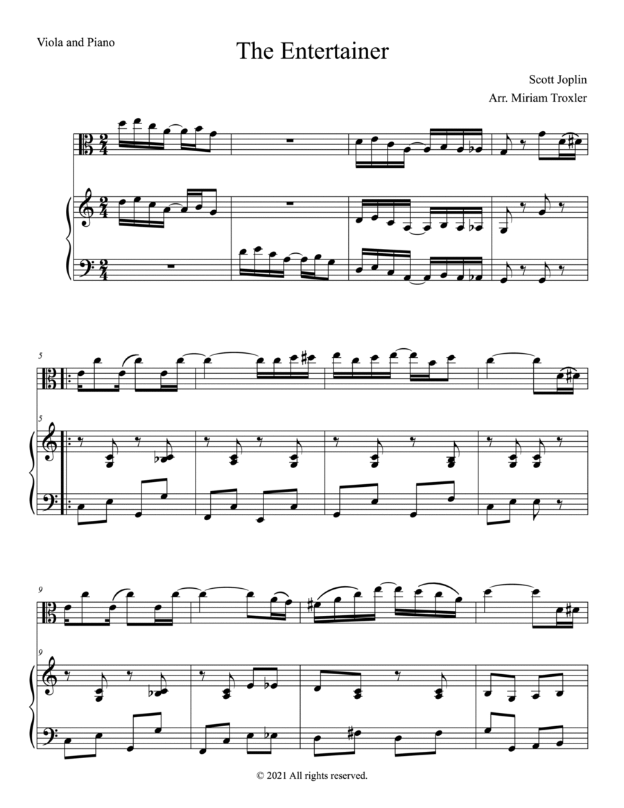 The Entertainer Duet for Viola and Piano Piano scores gallery preview page 1
