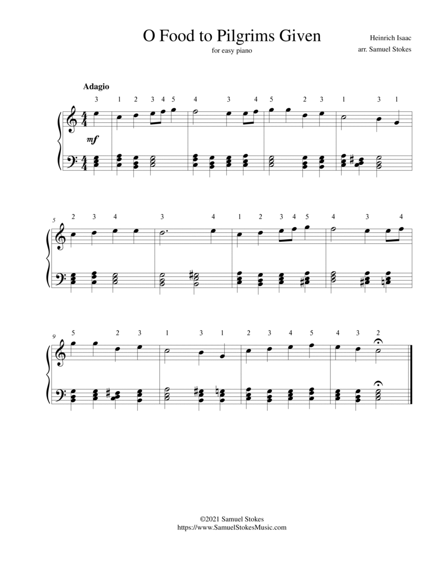 O Food to Pilgrims Given - for easy piano Easy Piano scores gallery preview page 1