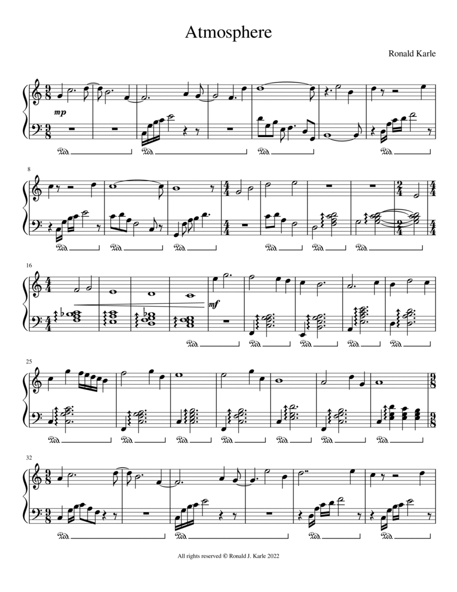 Atmosphere Atmosphere Piano Solo scores gallery preview page 1