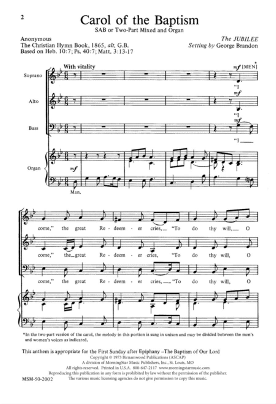 Carol of the Baptism Carol of the Baptism 3-Part scores gallery preview page 2