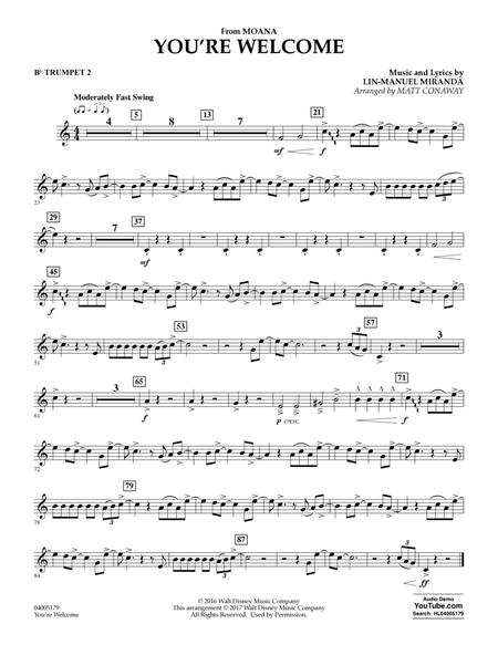 You're Welcome (from Moana) (arr. Matt Conaway) - Bb Trumpet 2