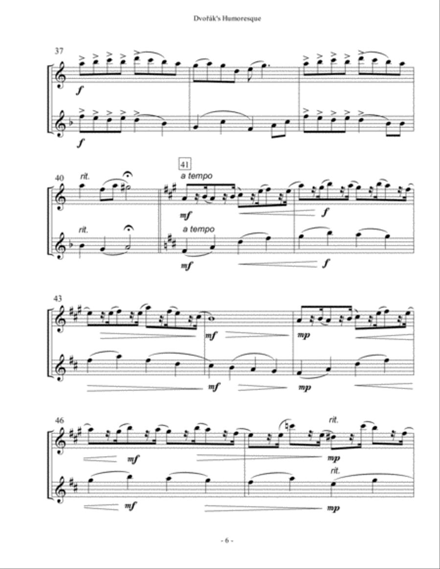 Dvorak's Humoresque - Saxophone Duet Woodwind Duet scores gallery preview page 6