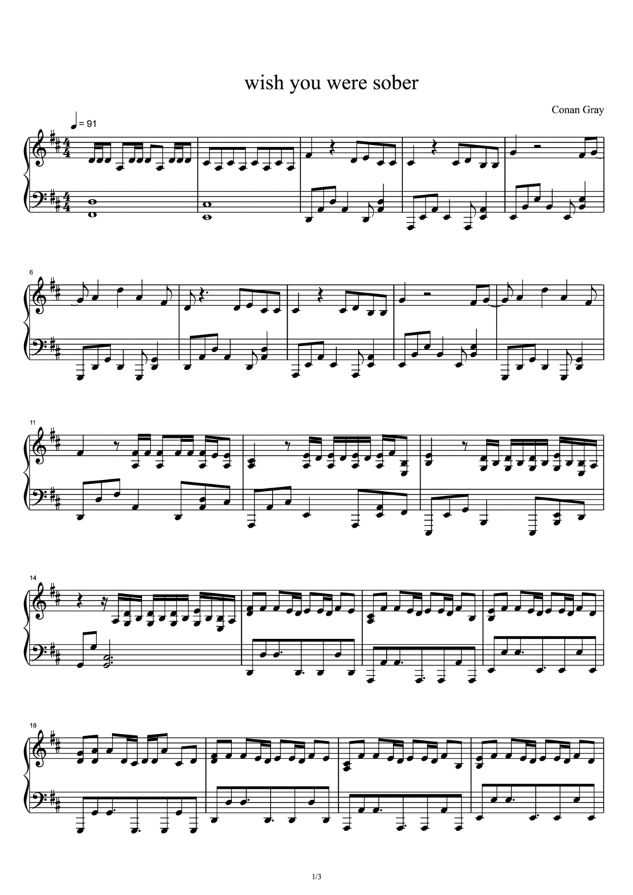 Wish You Were Sober Wish You Were Sober Piano Solo scores gallery preview page 1