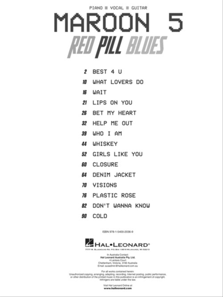 Maroon 5 - Red Pill Blues Piano, Vocal, Guitar scores gallery preview page 2
