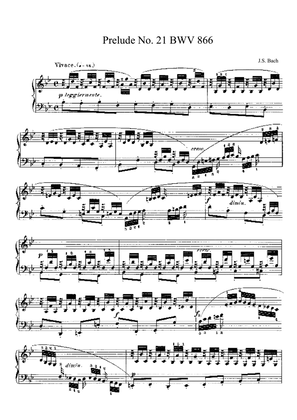 Bach Prelude and Fugue No. 21 BWV 866 in B-flat Major. The Well-Tempered Clavier Book I