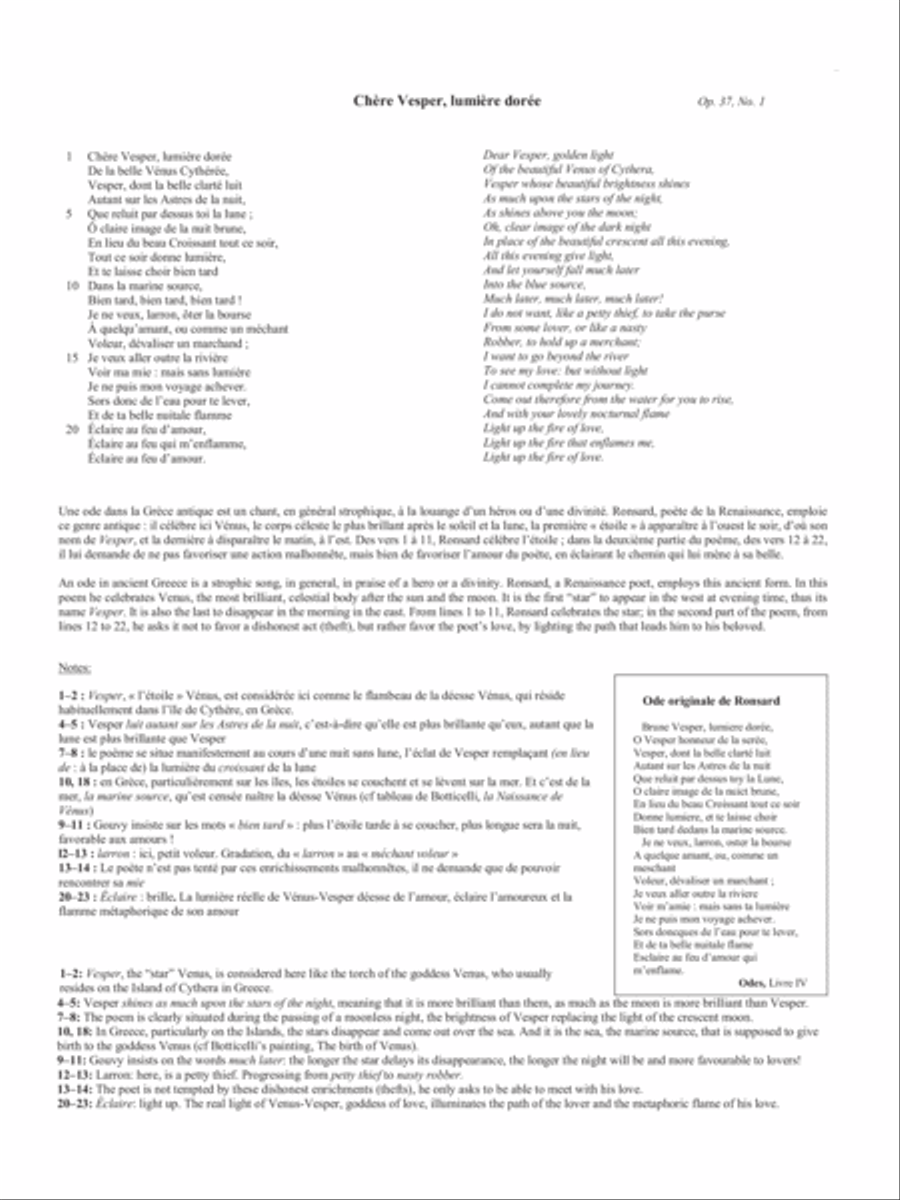 Op. 37, No. 1: Chère Vesper, lumière dorée from Songs of Gouvy, V1 Piano Accompaniment scores gallery preview page 1