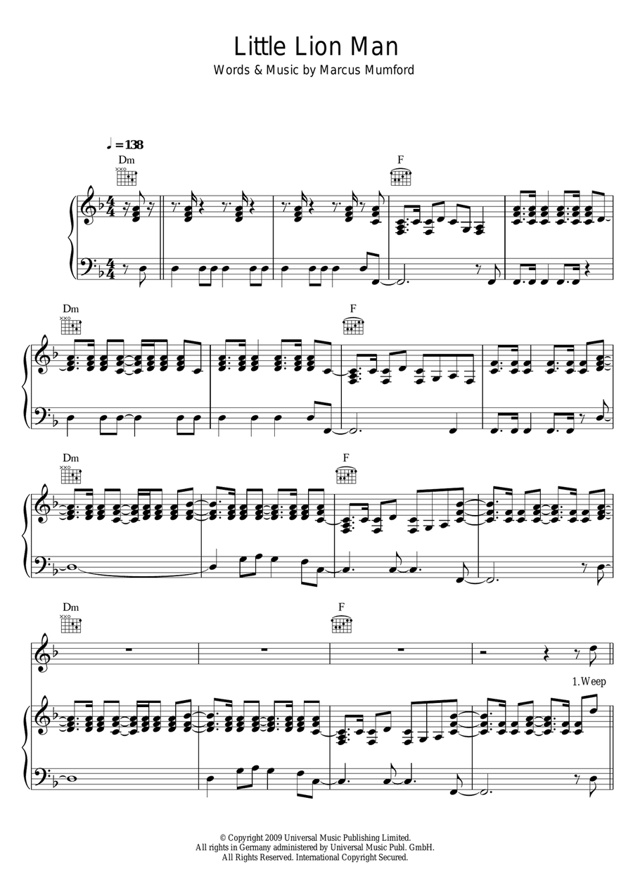 Little Lion Man Piano, Vocal, Guitar scores gallery preview page 1