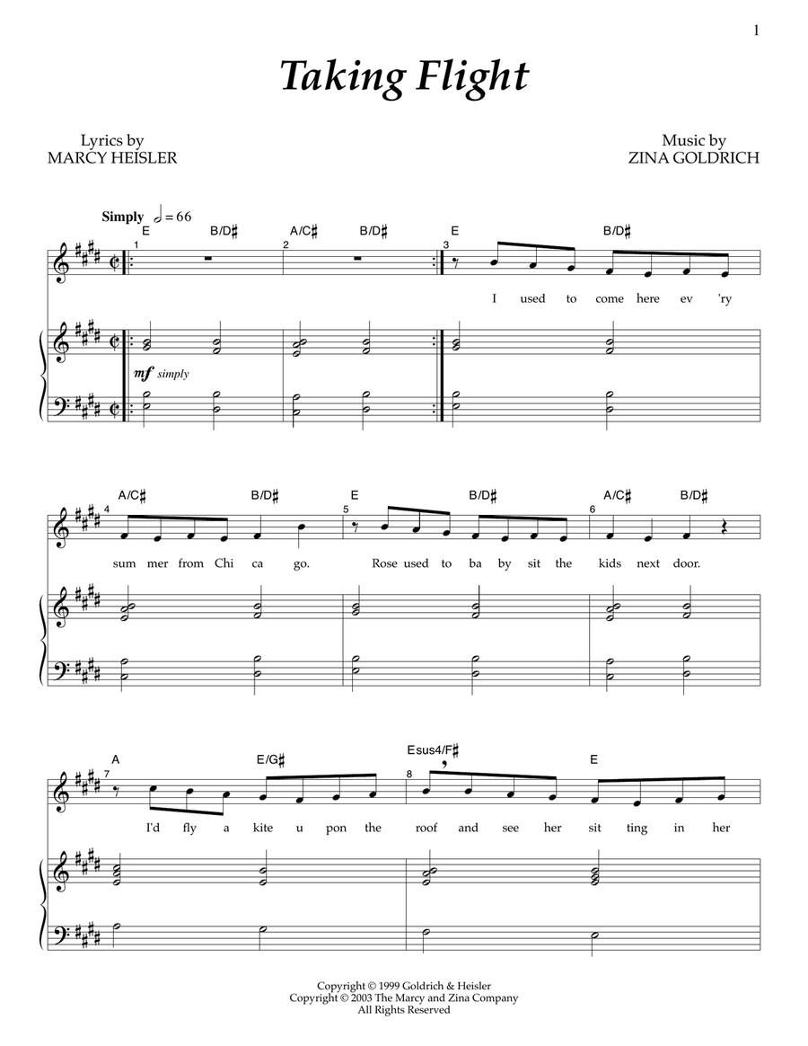 Taking Flight Piano, Vocal scores gallery preview page 1