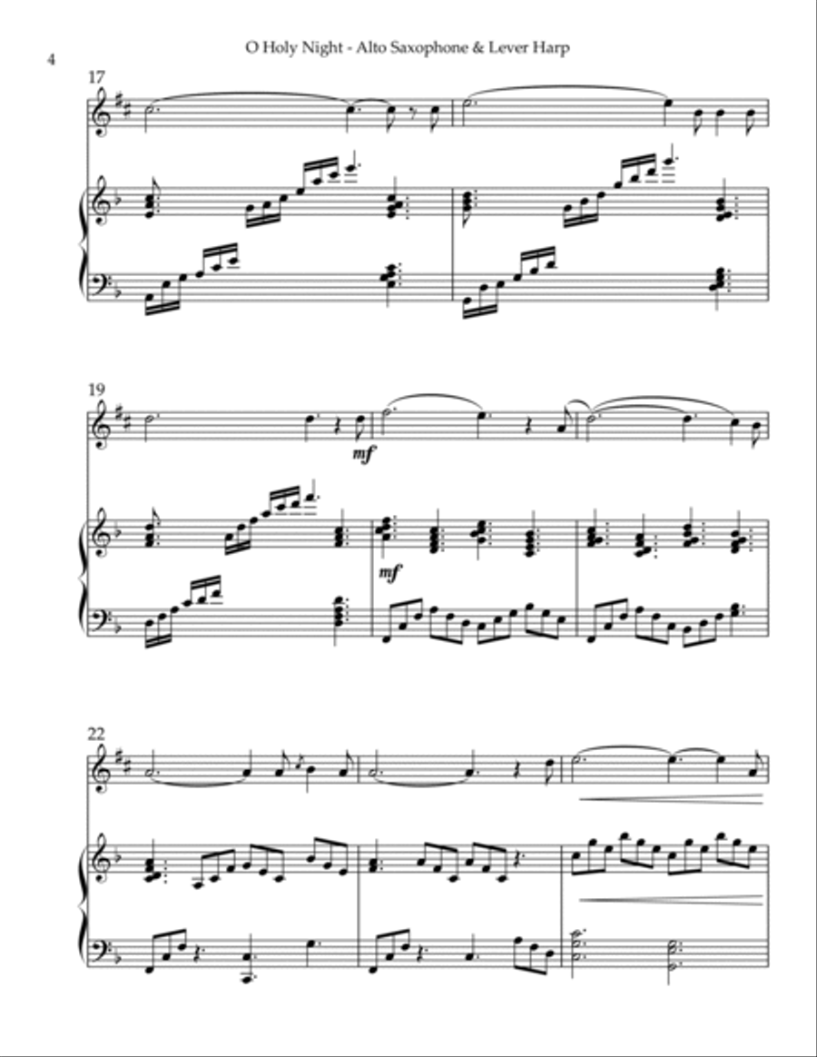 O Holy Night, Duet for Eb Alto Saxophone & Lever Harp Alto Saxophone scores gallery preview page 4