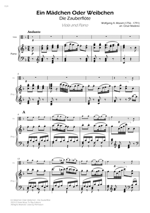 Ein Mädchen Oder Weibchen - Viola and Piano (Full Score)