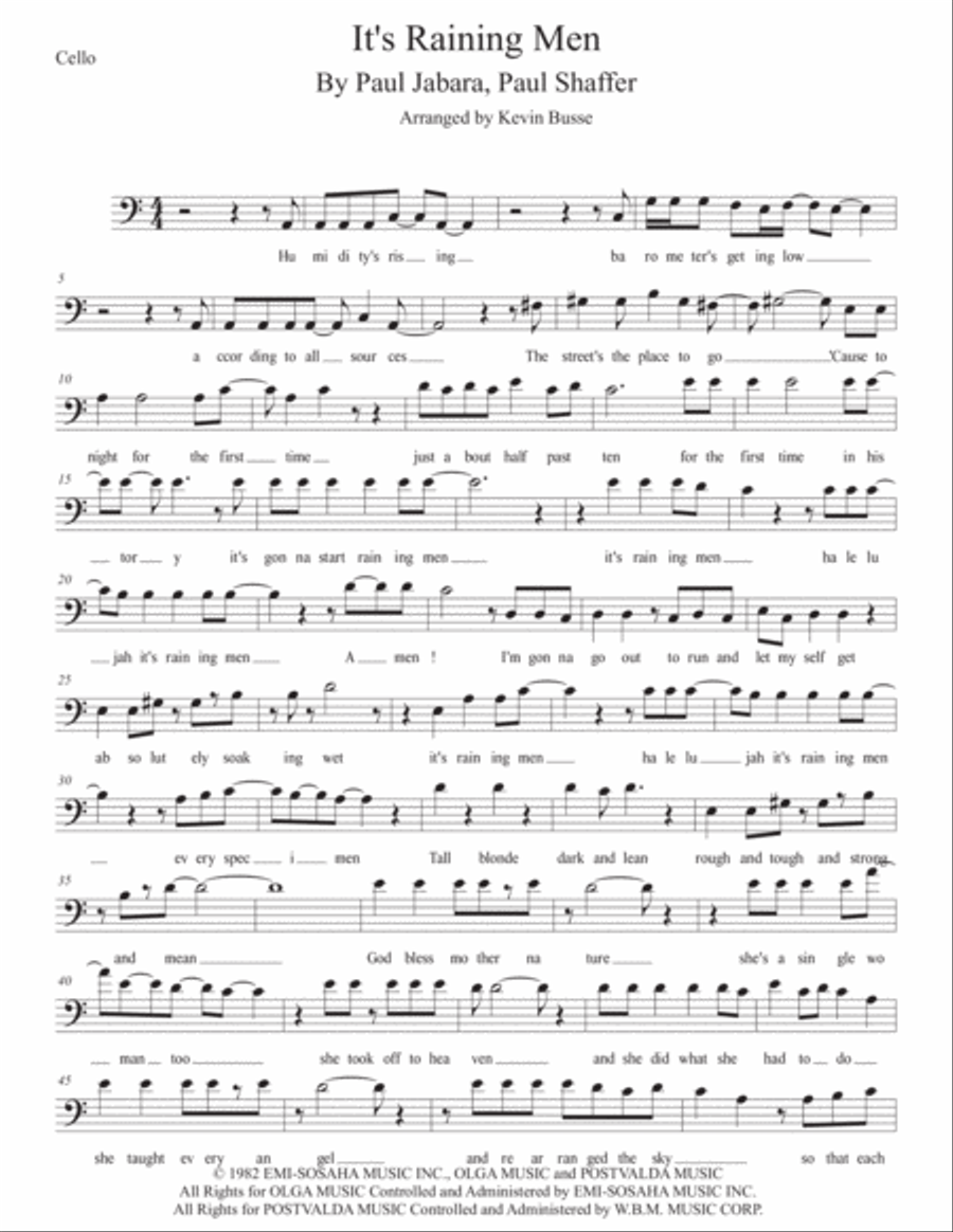 It's Raining Men It's Raining Men Cello Solo scores gallery preview page 1