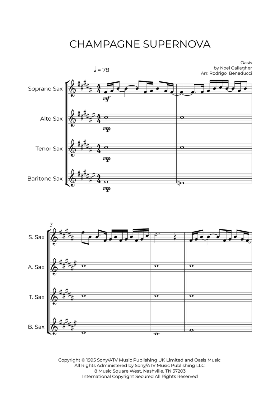 Champagne Supernova Saxophone Quartet scores gallery preview page 2