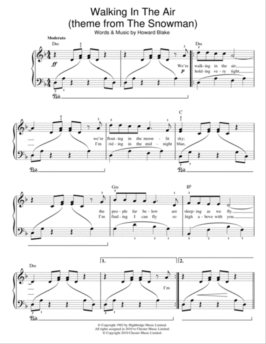 Walking In The Air (theme from The Snowman) Easy Piano scores gallery preview page 1