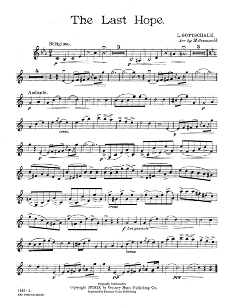 The Last Hope by Louis Moreau Gottschalk Violin Solo - Sheet Music