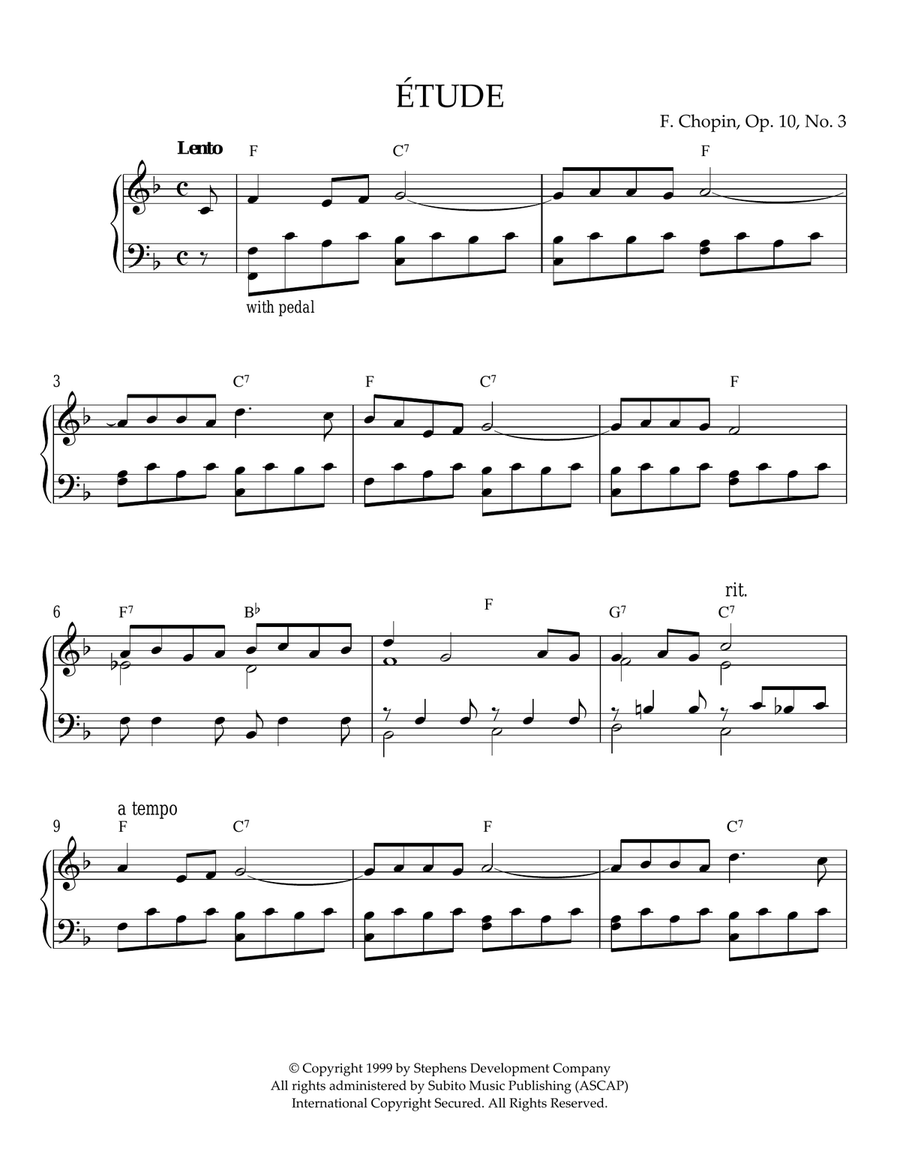 Etude In F Major, Op. 10, No. 3 (originally E Major) Piano Method scores gallery preview page 1