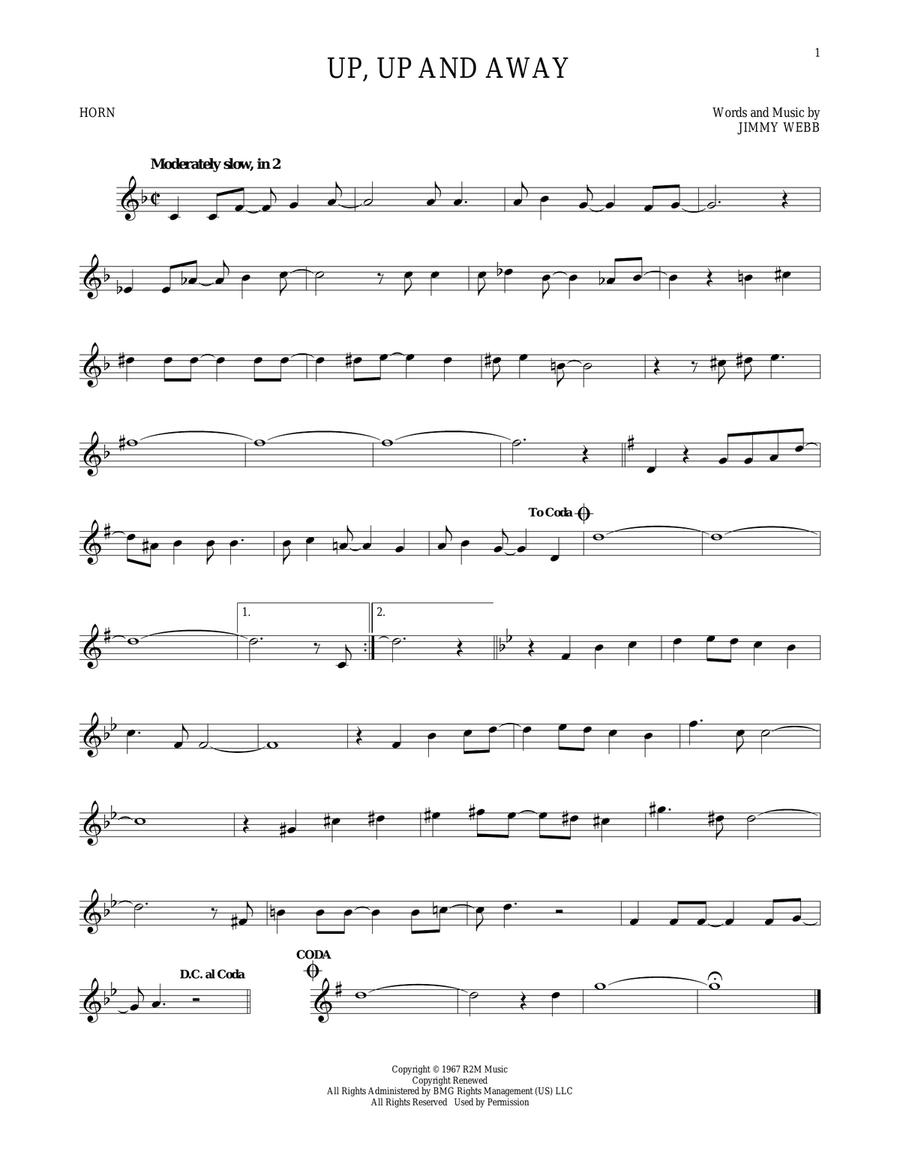 Up, Up And Away Horn Solo scores gallery preview page 1