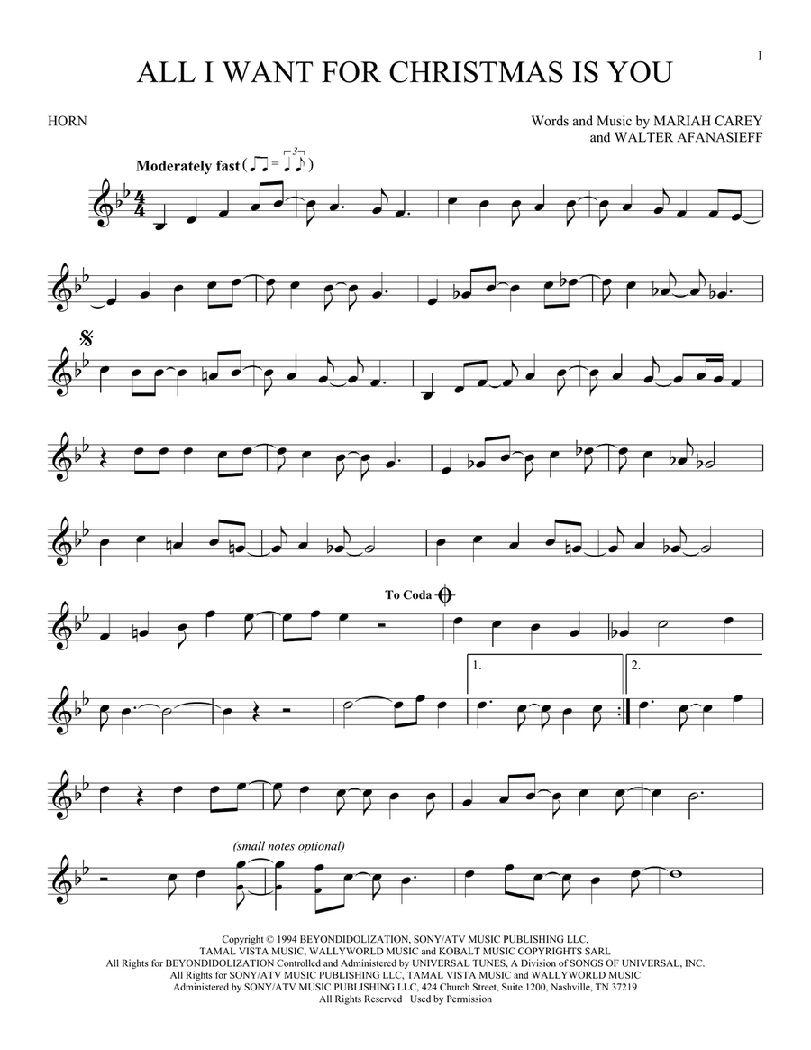 All I Want For Christmas Is You Horn Solo scores gallery preview page 1