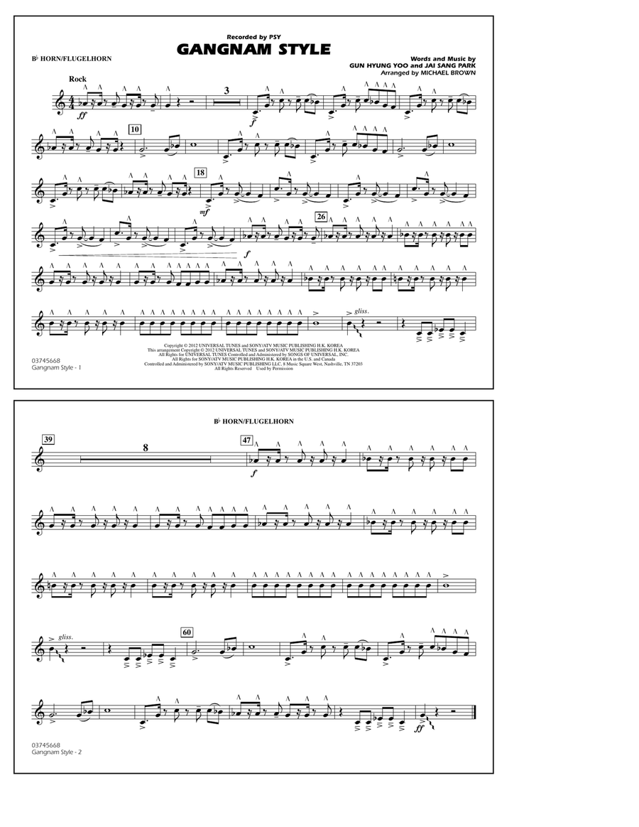 Gangnam Style - Bb Horn/Flugelhorn Marching Band scores gallery preview page 1