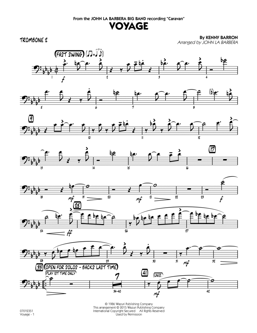 Voyage - Trombone 2 Trombone scores gallery preview page 1