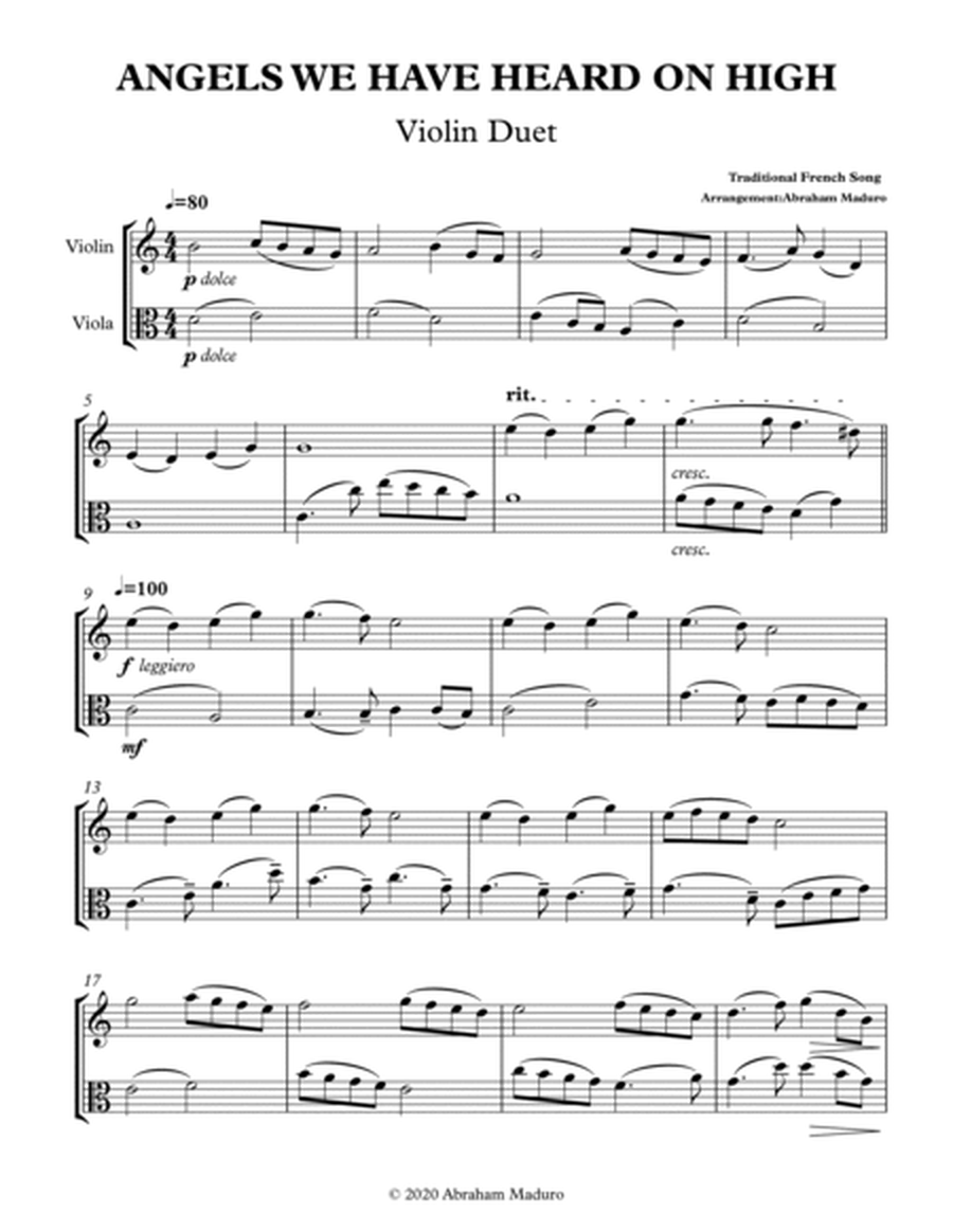 Angels We Have Heard On High Violin and Viola Duet-Score and Parts image number null