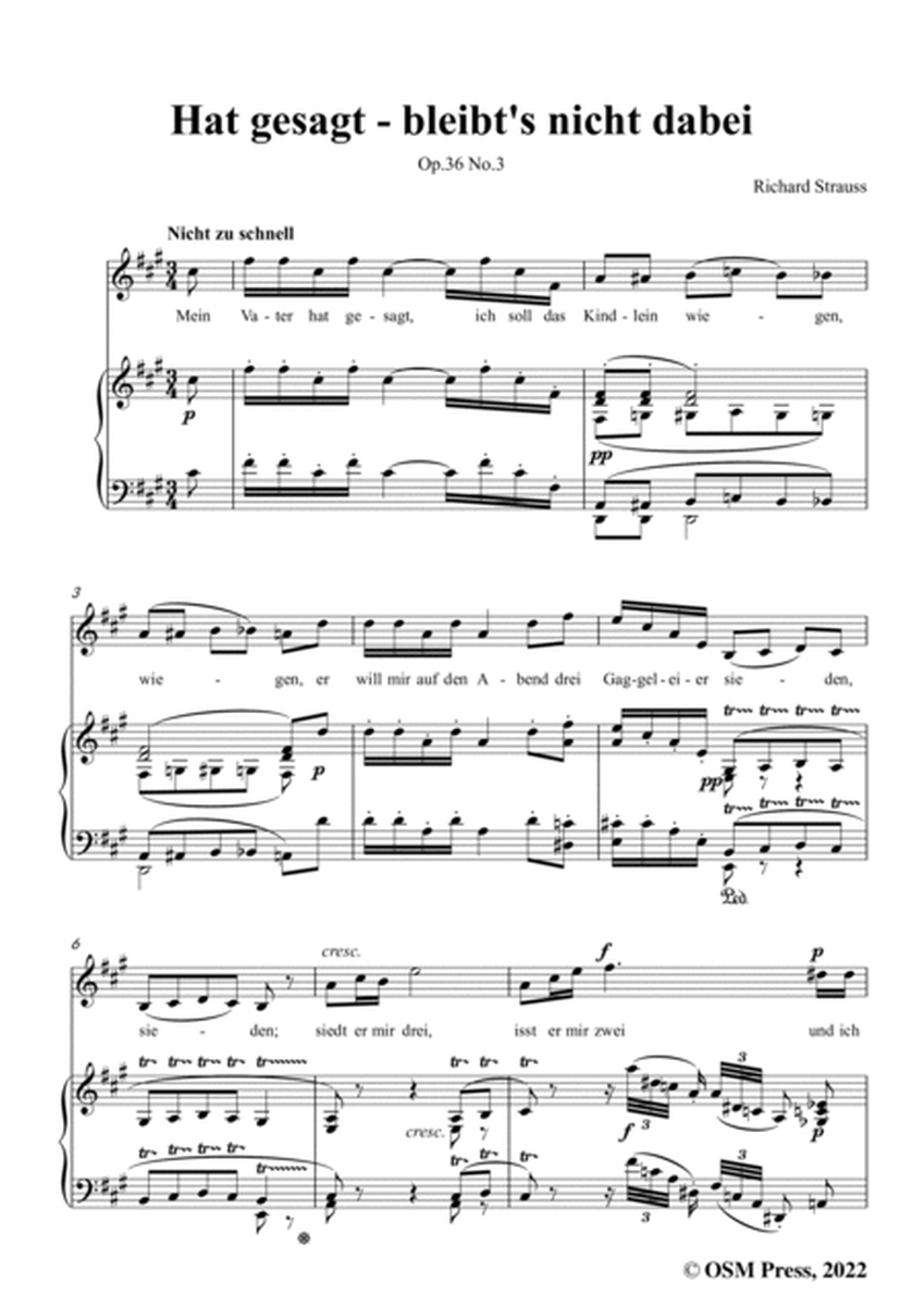 Richard Strauss-Hat gesagt-bleibt's nicht dabei,in f sharp minor,Op.36 No.3,for Voice and Piano