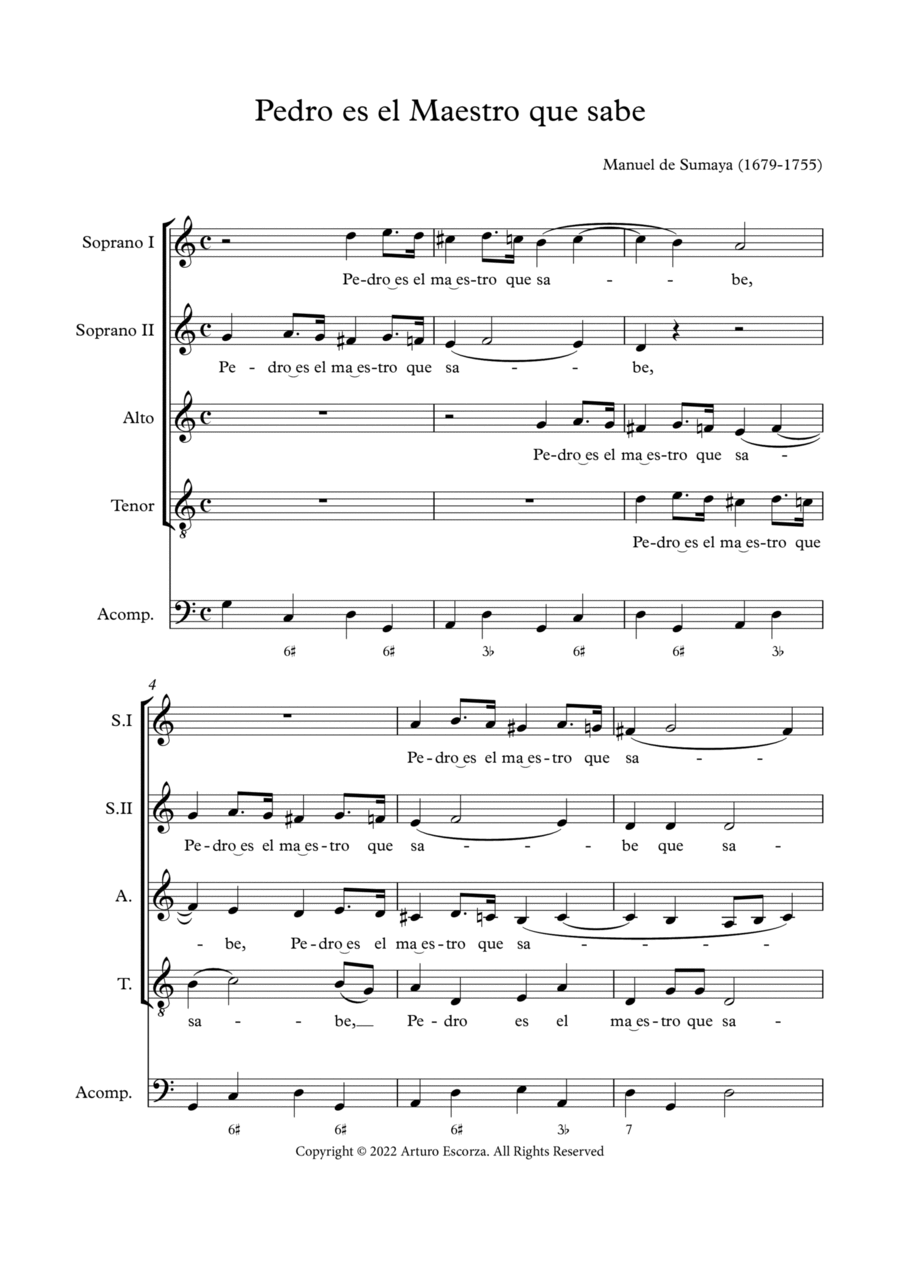 Book cover for Pedro es el maestro que sabe - Villancico a 4 a N.P. Sn. Pedro - Score Only