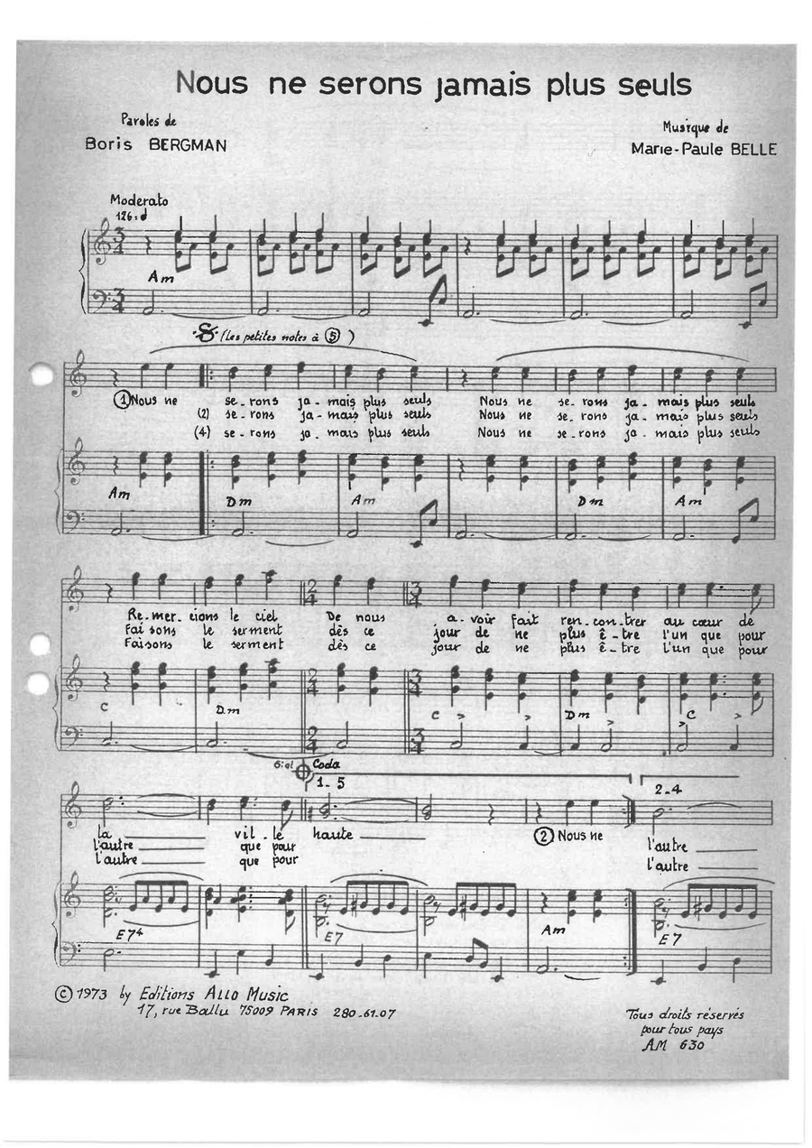 Nous Ne Serons Jamais Plus Seuls Piano, Vocal scores gallery preview page 1