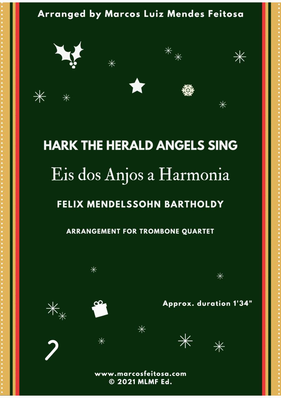 Hark The Herald Angels Sing (Eis dos Anjos a Harmonia) - Trombone Quartet Trombone Quartet scores gallery preview page 1