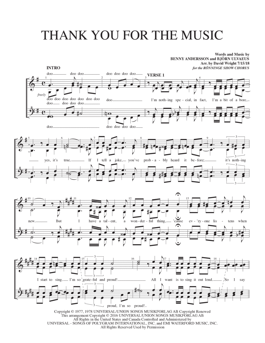 Thank You For The Music Thank You For The Music Small Ensemble scores gallery preview page 1