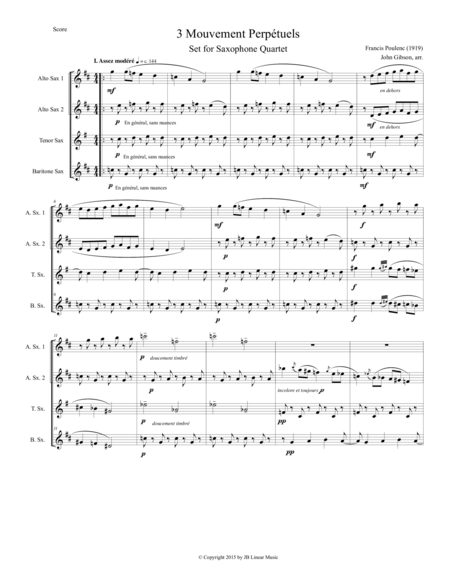 Trois Mouvements perpetuels (3 Perpetual Movements) by Poulenc for Sax Quartet image number null