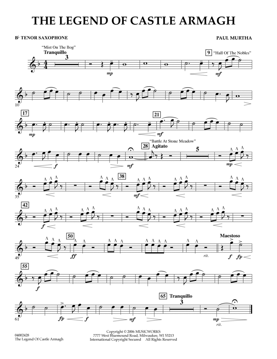 The Legend of Castle Armagh - Bb Tenor Saxophone Tenor Saxophone scores gallery preview page 1