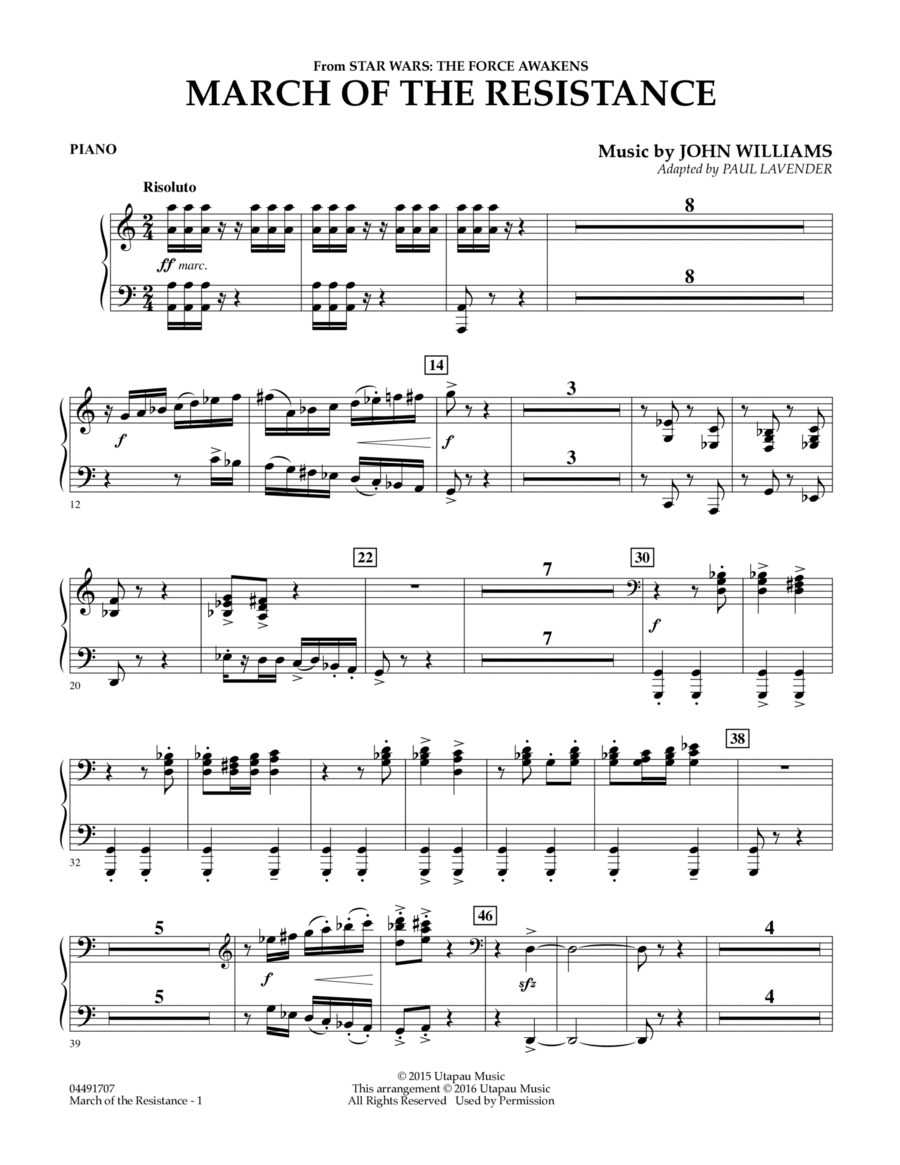March of the Resistance (from Star Wars: The Force Awakens) - Piano Piano scores gallery preview page 1