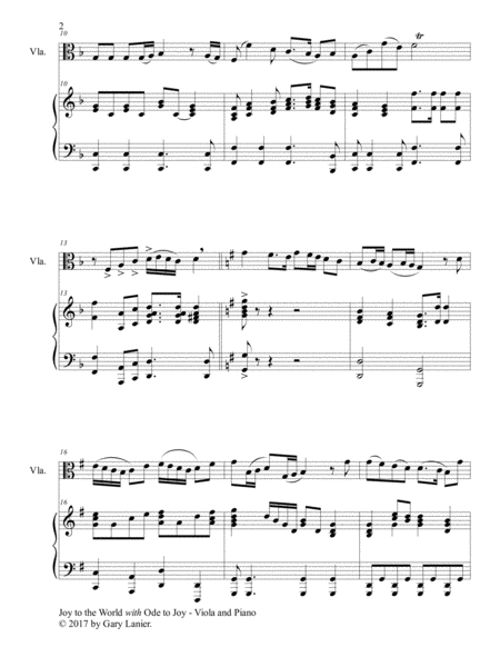 JOY TO THE WORLD with ODE TO JOY (Viola with Piano & Score/Part) image number null