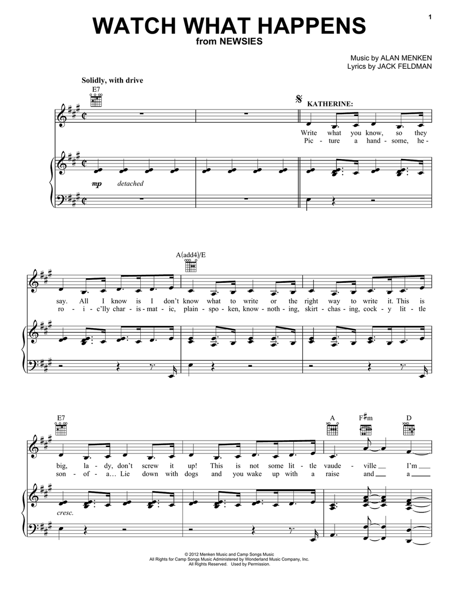 Watch What Happens Piano, Vocal, Guitar scores gallery preview page 1