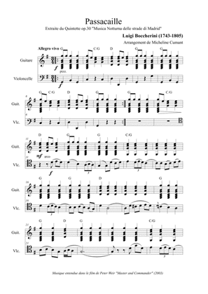 Boccherini : Passacaille extraite du quintette opus 30 pour violoncelle et guitare