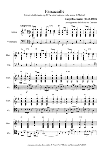 Boccherini : Passacaille extraite du quintette opus 30 pour violoncelle et guitare image number null