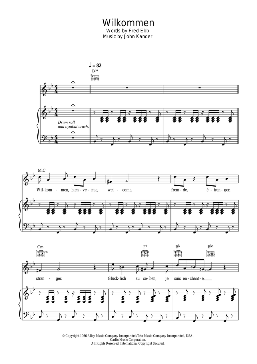 Willkommen (from Cabaret) Voice scores gallery preview page 1
