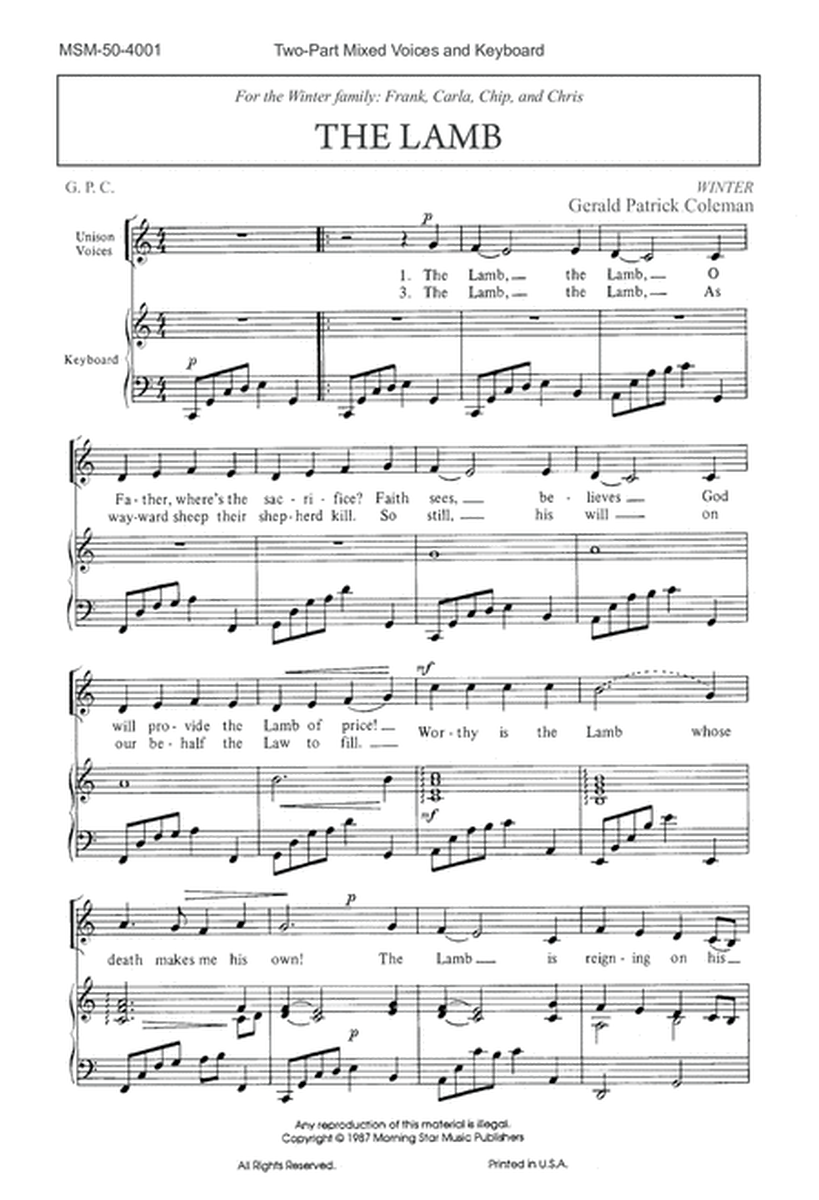 The Lamb (Downloadable Choral Score)