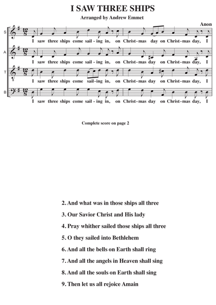 I Saw Three Ships A Cappella SATB image number null