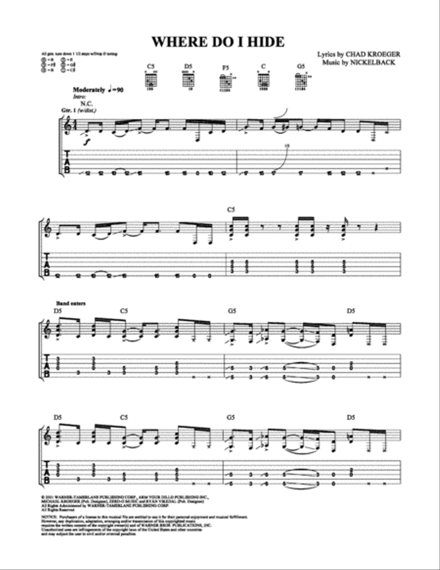 Where Do I Hide Electric Guitar scores gallery preview page 1