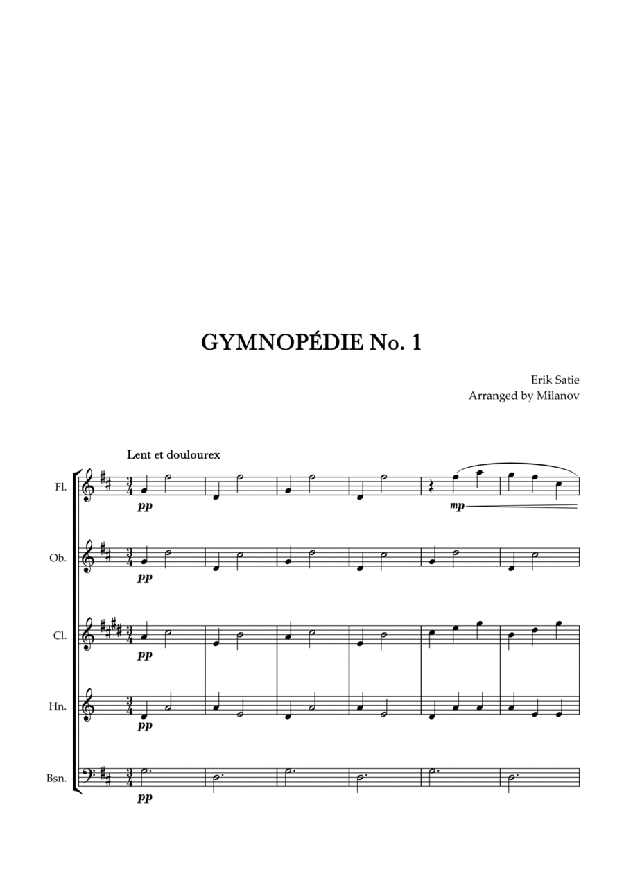 Gymnopédie no 1 | Woodwind Quintet | Original Key |Easy intermediate Woodwind Quintet scores gallery preview page 1