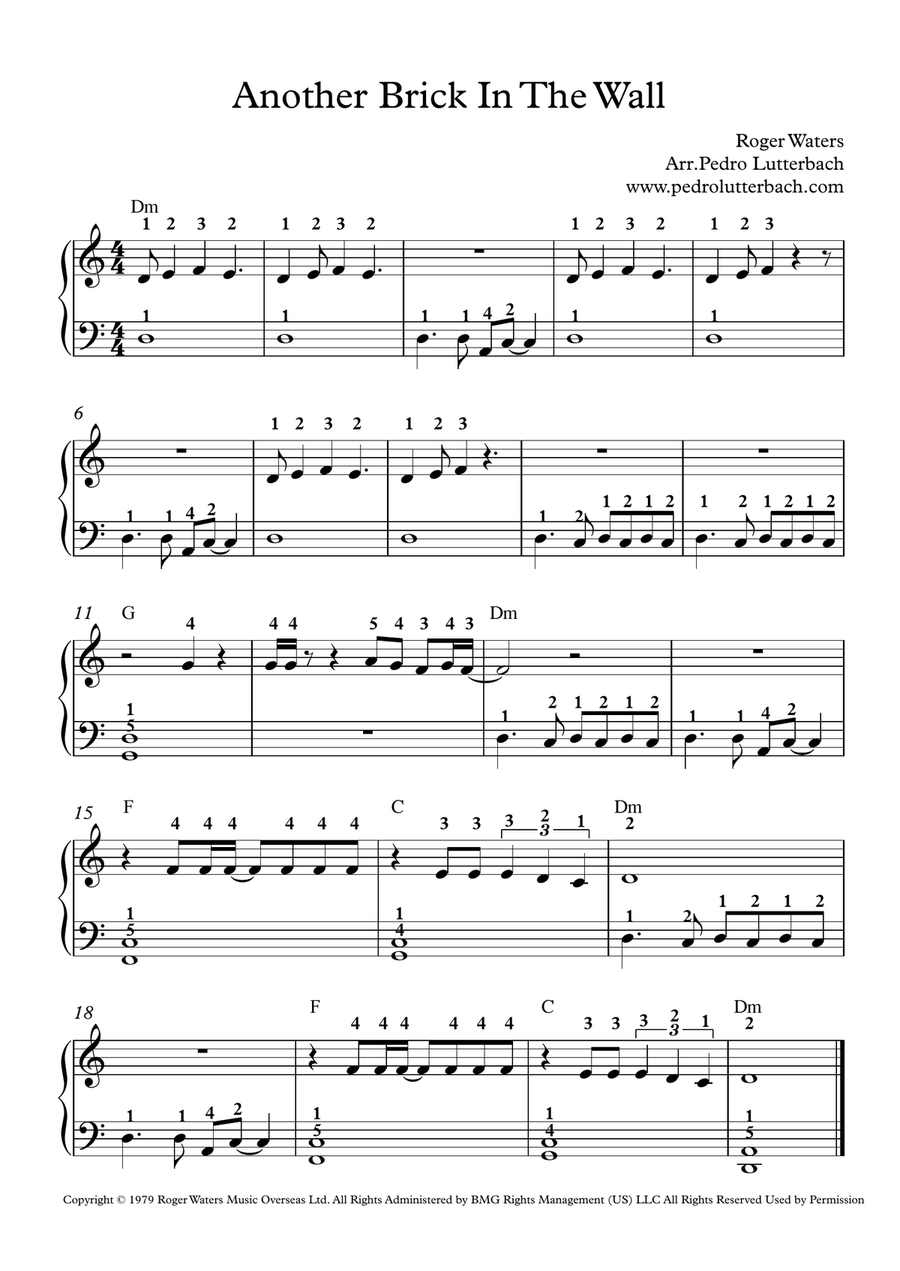 Another Brick In The Wall Easy Piano scores gallery preview page 1