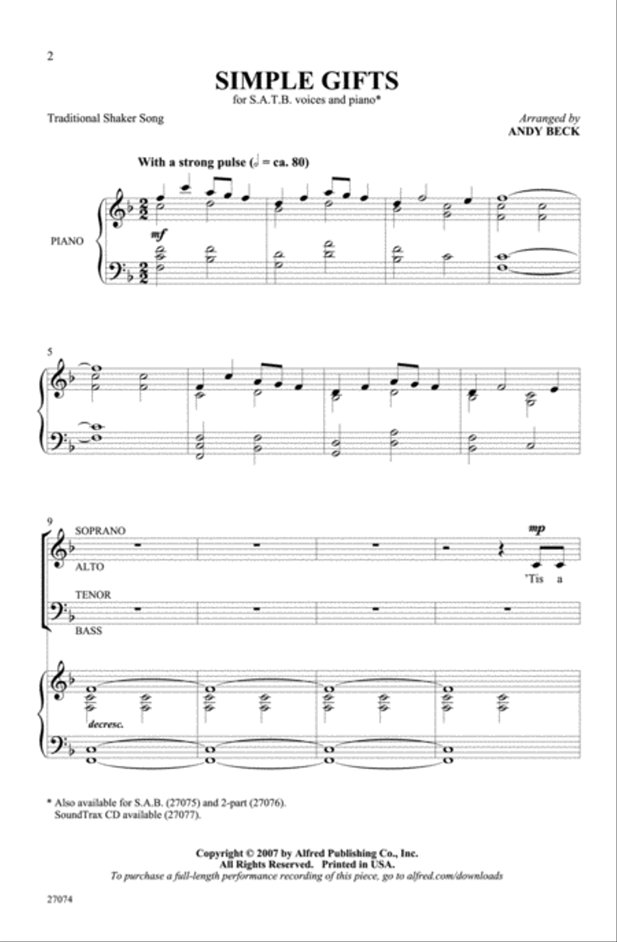 Simple Gifts 4-Part scores gallery preview page 1