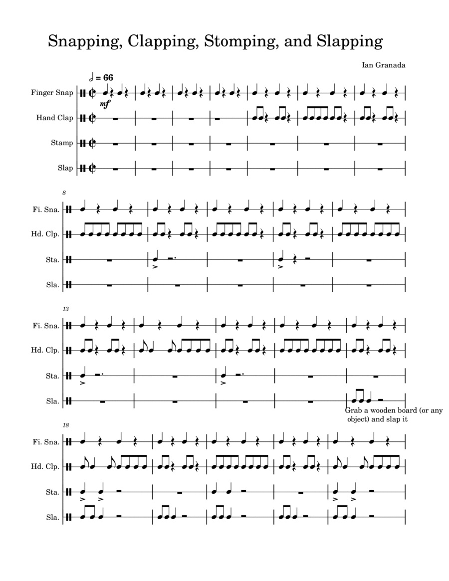 Snapping, Clapping, Hitting, and Stomping Percussion Ensemble scores gallery preview page 1