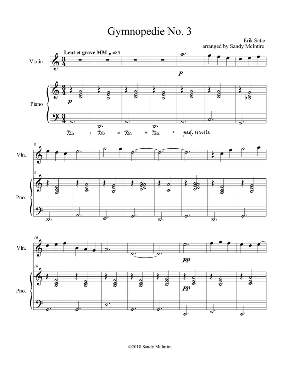 Gymnopedie No. 3 Violin Solo scores gallery preview page 1