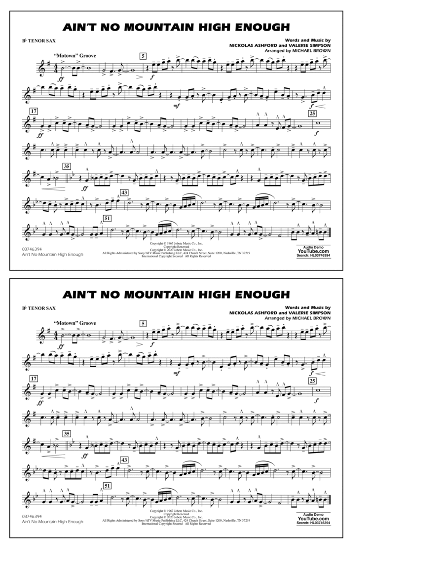 Ain't No Mountain High Enough (arr. Michael Brown) - Bb Tenor Sax Marching Band scores gallery preview page 1