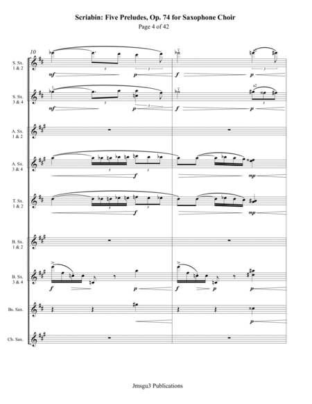 Scriabin: Five Preludes, Op. 74 for Saxophone Choir - Score Only image number null