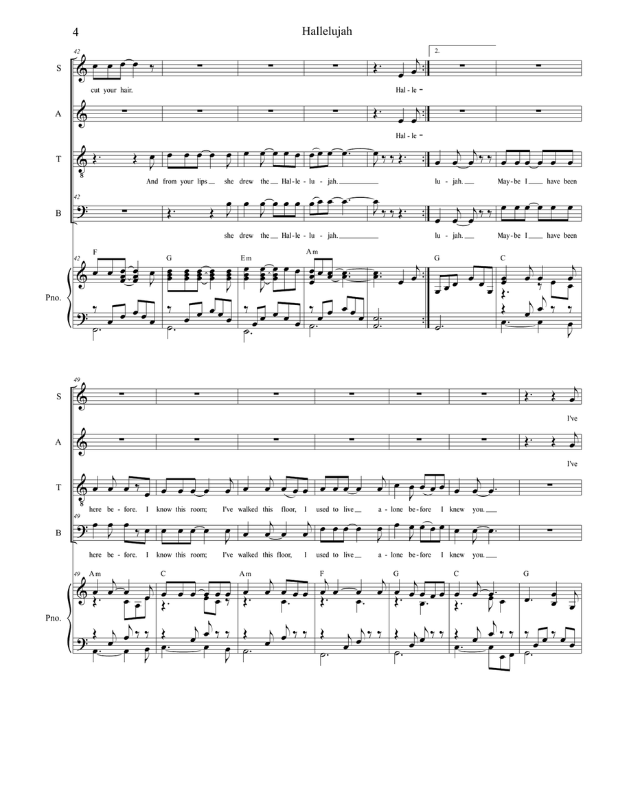 Hallelujah Piano, Vocal scores gallery preview page 4