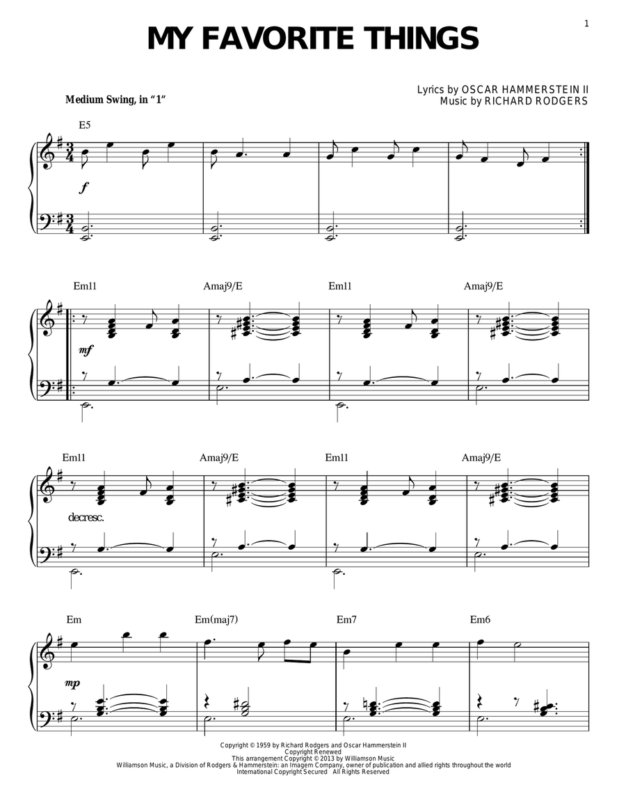 My Favorite Things [Jazz version] (from The Sound Of Music) (arr. Brent Edstrom) Piano Solo scores gallery preview page 1